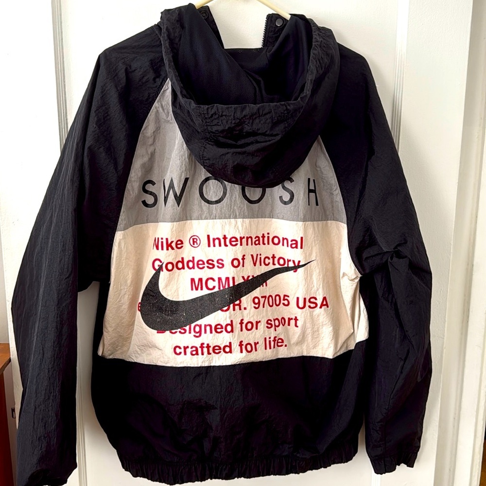 Vintage 90s Nike Double Swoosh Windbreaker – Size Medium – Black/White
